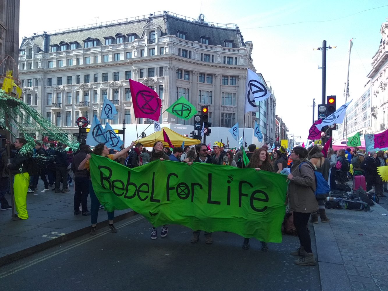 Extinction Rebellion protesters at Oxford Circus in April