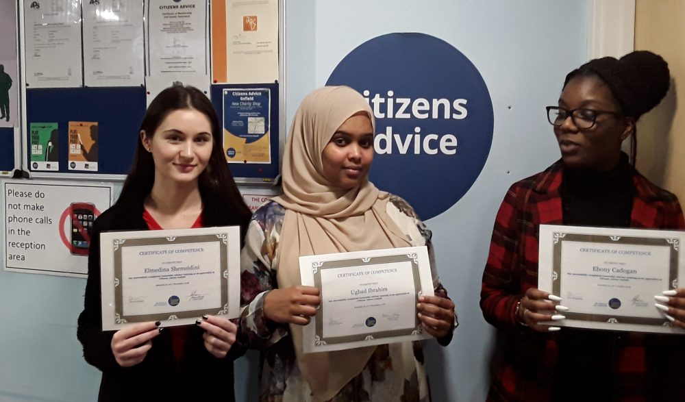 Newly-qualified advisors at Citizens Advice Enfield