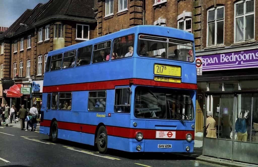 Sampson's Coaches began running route 217b, seen here at Enfield Town, in 1986