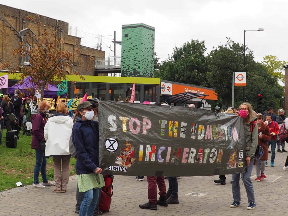 A local branch of Extinction Rebellion recently held a protest against the new Edmonton incinerator, which Enfield Council continues to support (credit Dora Petrou)