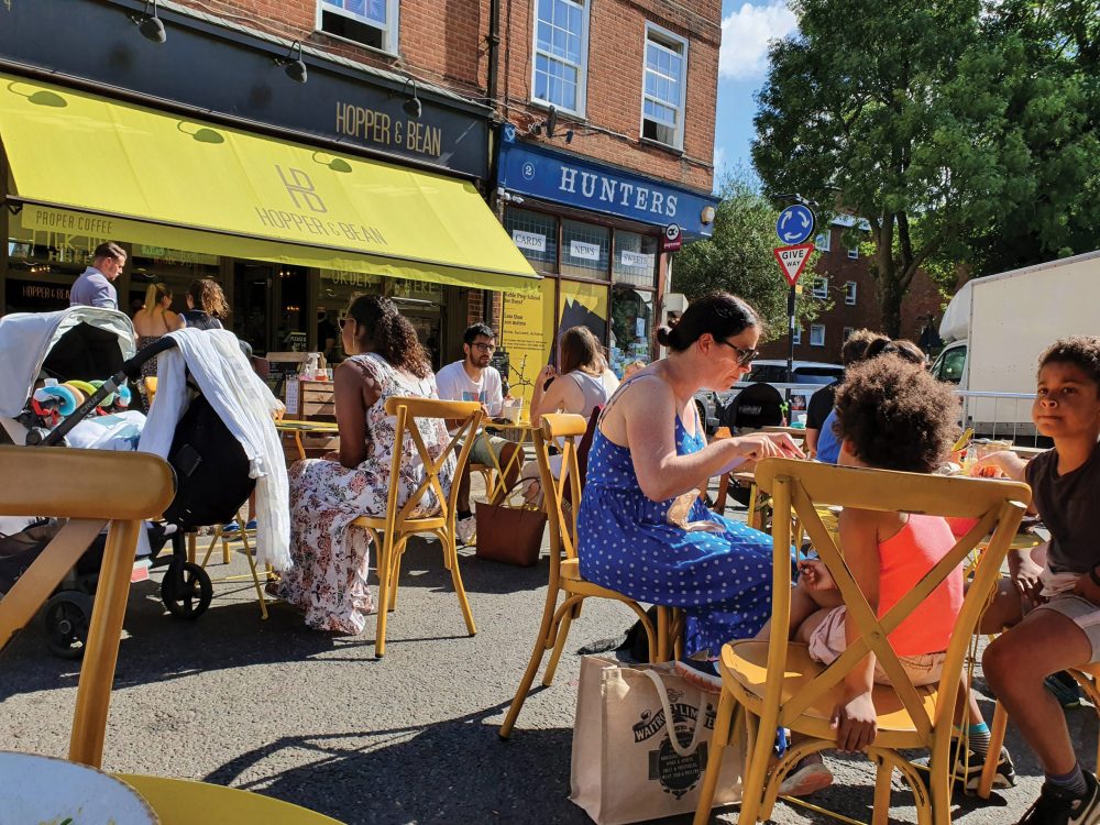 Enfield Council closed a part of The Green to traffic to enable outdoor dining in Winchmore Hill