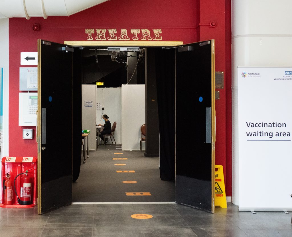 The Dugdale Centre in Enfield Town has been transformed into a Covid-19 vaccination hub by Enfield Council and North Middlesex University Hospital (credit Katrina Campbell)