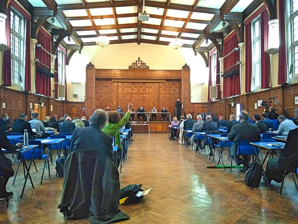 Thursday's extraordinary council meeting took place at Enfield Grammar School to comply with government pandemic restrictions on distancing
