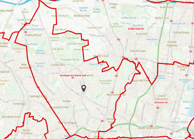 The new Westminster constituency boundaries proposed for Enfield