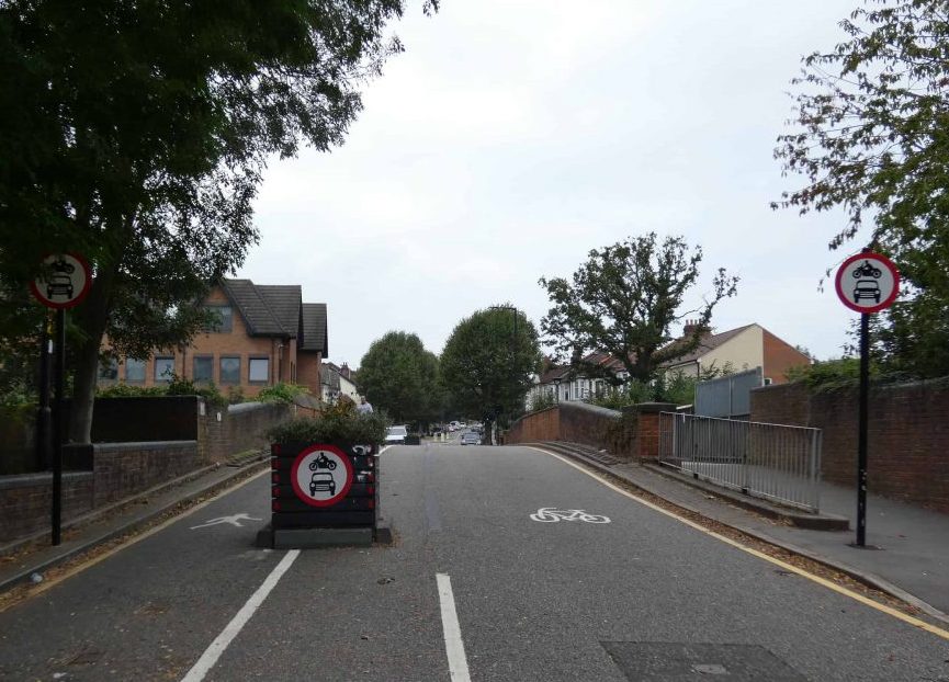 The eastern entrance to the Fox Lane Quieter Neighbourhood in Palmers Green, where traffic enforcement cameras are used