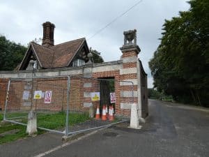 The Cockfosters Road entrance to Trent Park has not been fully repaired following damage caused by a lorry in August