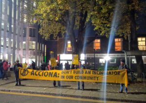 Protesters outside Enfield Civic Centre calling on construction firm Acciona to pull out of its bid to build a new incinerator at Edmonton Eco Park