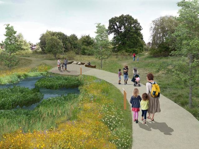 How the wetlands scheme in Oakwood Park is expected to look when complete