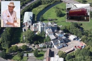 Aerial view of the site in Ponders End where milling is thought to have taken place for 1,000 years and has been operated by Wright's Four for 154 years, whose managing director David Wright is also pictured (inset, left)
