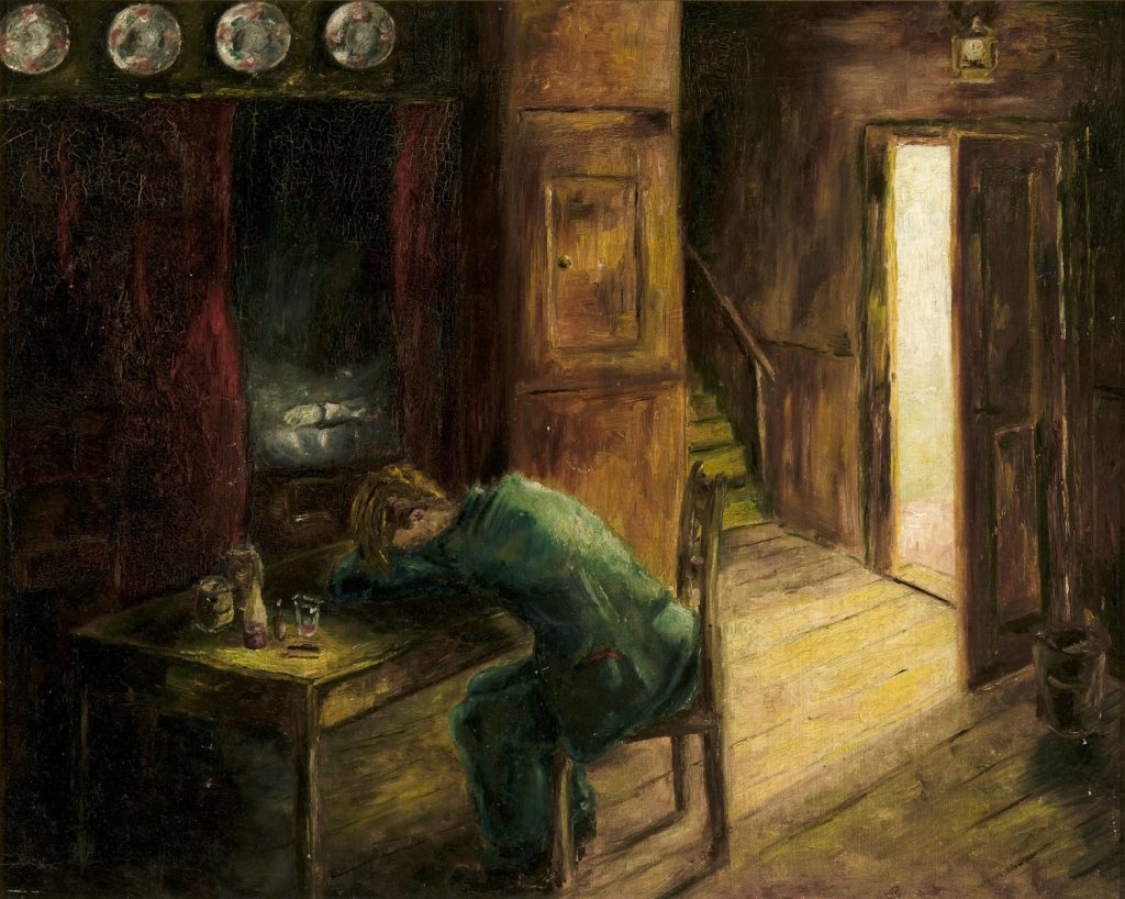One of Heinz's paintings, a self-portrait of himself in despair and in hiding