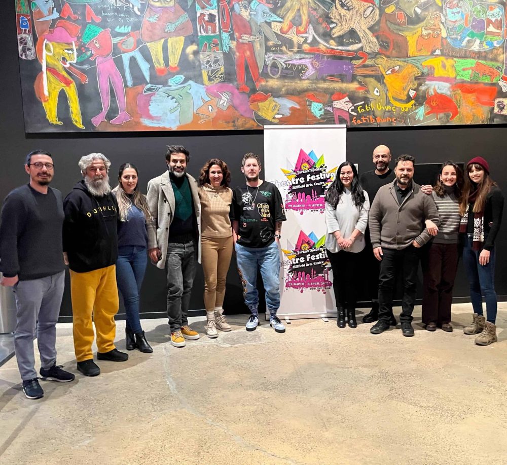 Organisers and participants of the London Turkish Speakers Theatre Festival meeting in Istanbul ahead of the event, including Saray Karakus (fifth from right)