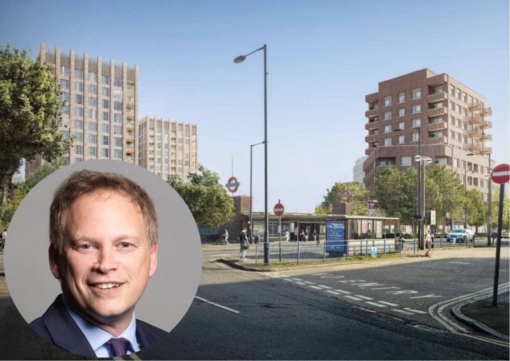 The proposal for 351 homes at Cockfosters Station and (inset) transport secretary Grant Shapps