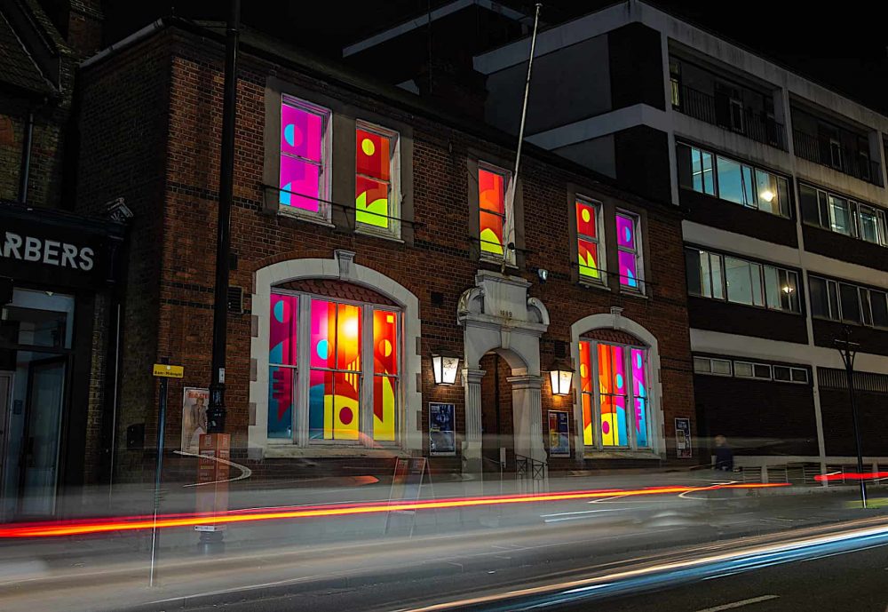 The Southgate Club lit up by Dan Maier's colourful design (credit Natalie Gee)