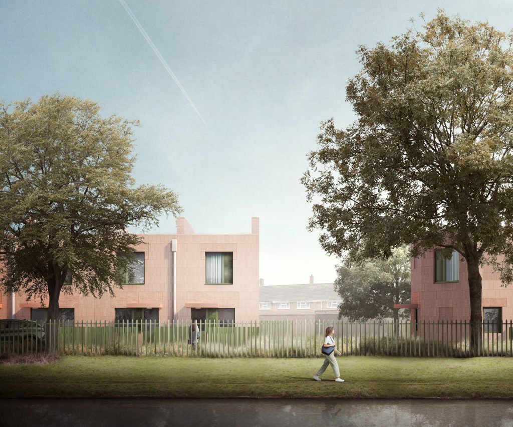 A CGI of the custom-build homes (credit Naked House/OMMX Architects)