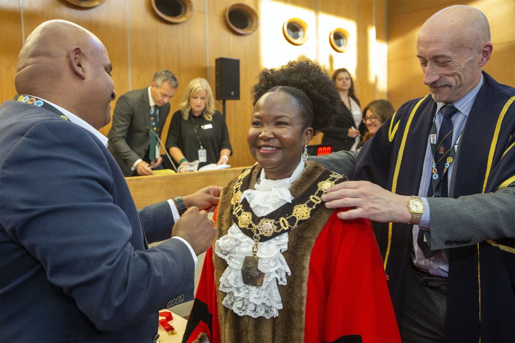 Doris Jiagge is sworn in as the new mayor at Enfield Civic Centre (credit Enfield Council)