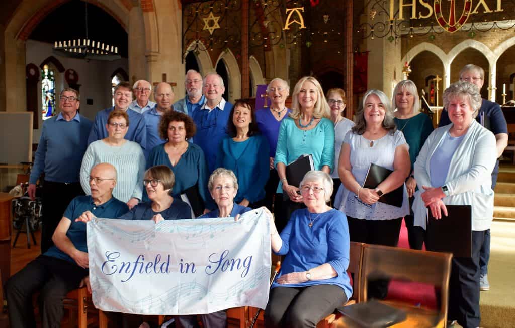 The Enfield in Song gang, including budding songwriter Charles Jaffrey (back row, far left)