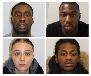 The four people convicted over the killing of Christopher George, clockwise from top left; Roshane Watson (guilty of murder), Leo Donaldson (guilty of manslaughter), Gizem Ozbahadir (guilty of murder), and Terrique Tomlin (guilty of manslaughter)