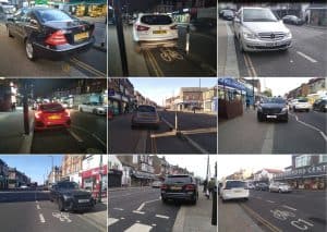 The C1 cycle lane in Enfield Wash is consistently being blocked by multiple vehicles