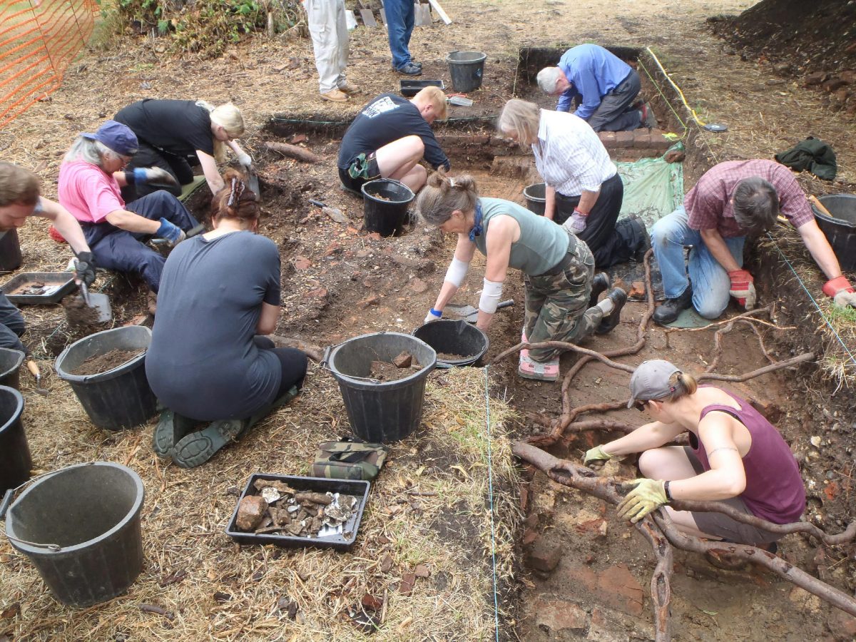 Volunteers from Enfield Archaeological Society at a previous dig on the site of Elsyng Palace