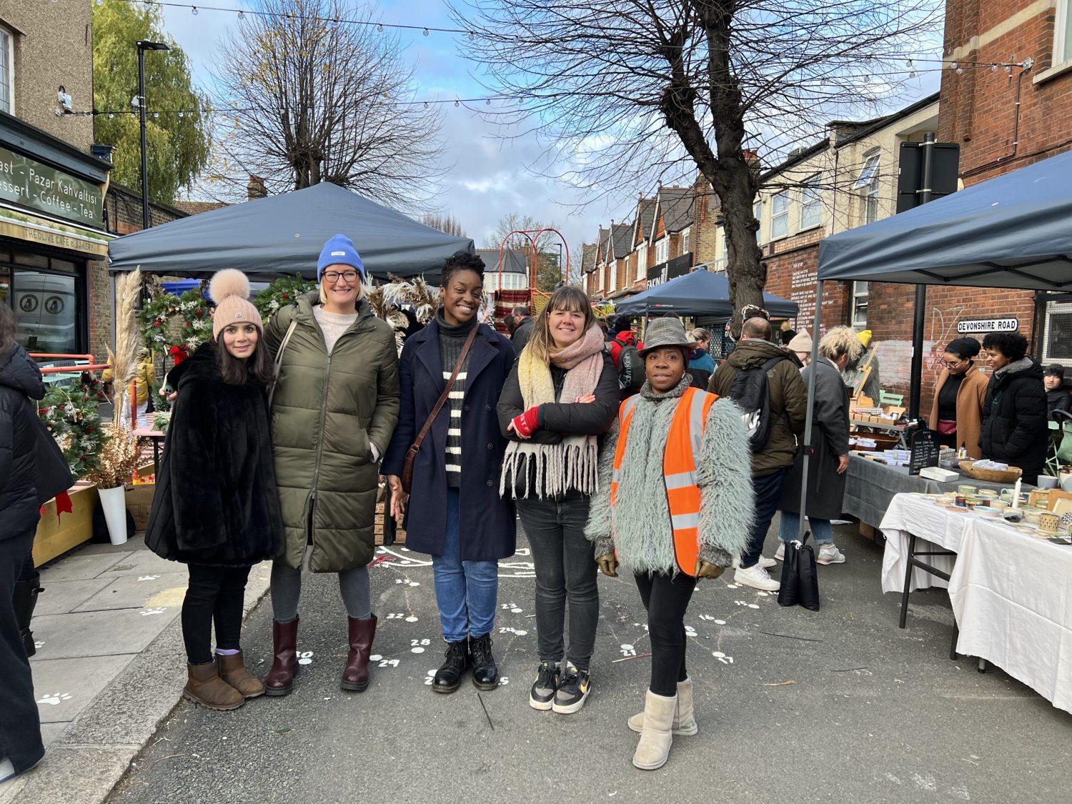 Councillor Chinelo Anyanwu (centre) alongside volunteers from Palmers Green Action Team who organised the market, including Liz Robinson (second from right)
