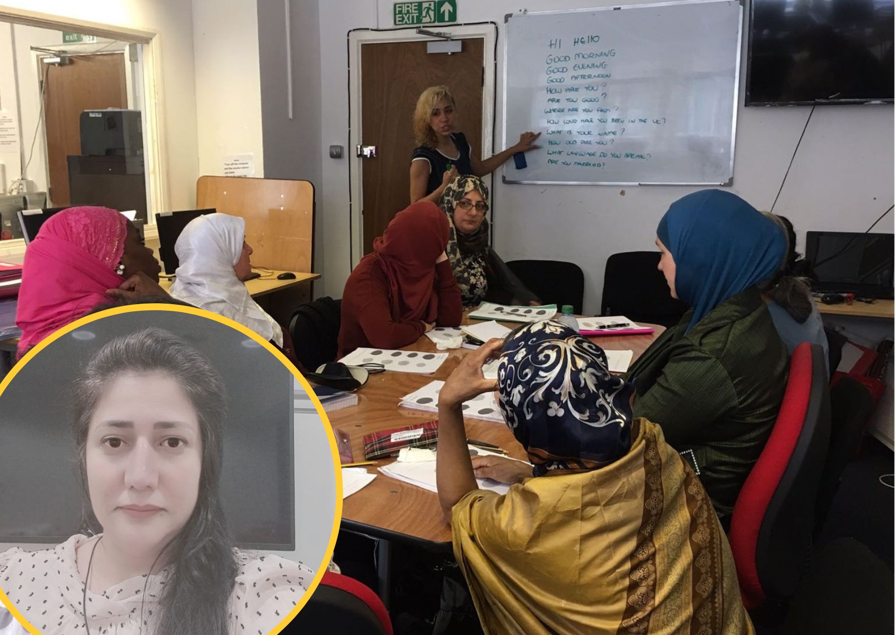 A Skills and Training Network class session and (inset) Sue Halawa