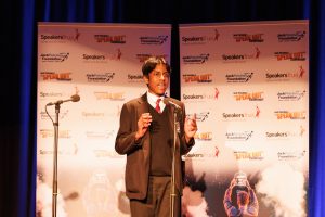 Ethan Bousoula gives his speech in the Speak Out Challenge