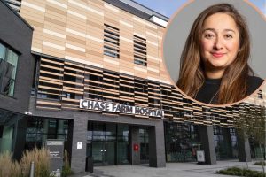 Chase Farm Hospital and (inset) Labour MP Feryal Clark