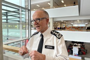 Met Commissioner Sir Mark Rowley, speaking to reporters this week at Hendon Police College (credit Noah Vickers/LDRS)