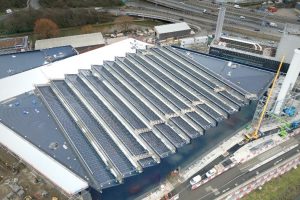 Solar panels on the roof of new recycling facilities in Edmonton