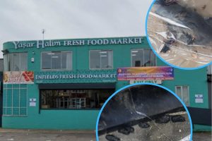 Yasar Halim Supermarket in Hedge Lane and (inset) the dead rat and droppings discovered there in 2021