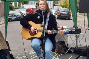 Freya Ridings performing in Devonshire Square