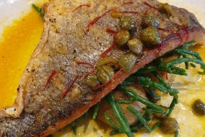 Pan-fried sea bass