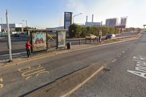 The bus stop where the man was killed