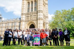Pupils from Southgate School outside the Houses of Parliament