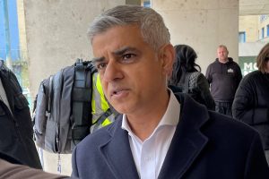Sadiq Khan speaks to reporters at a London construction site (credit LDRS)