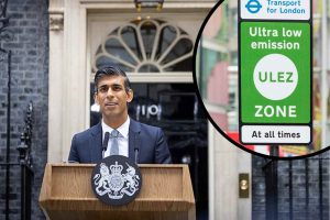 Rishi Sunak and (inset) Ulez (credit Lauren Hurley/No10)