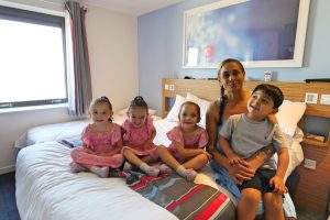 Tracey Britten with her four children at Finchley Travelodge