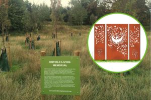 Enfield Living Memorial and (inset) the design for a new sculpture