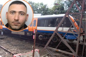 The scene of the crash and (inset) sleepy train driver Erkan Mehmet