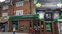 Lloyds Bank in Green Lanes and (inset) Palace Amusements