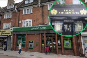 Lloyds Bank in Green Lanes and (inset) Palace Amusements