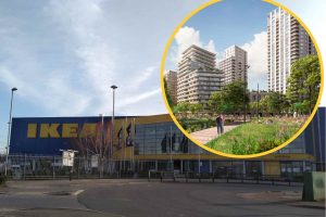 Ikea in Edmonton and (inset) an "indicative CGI" for new homes
