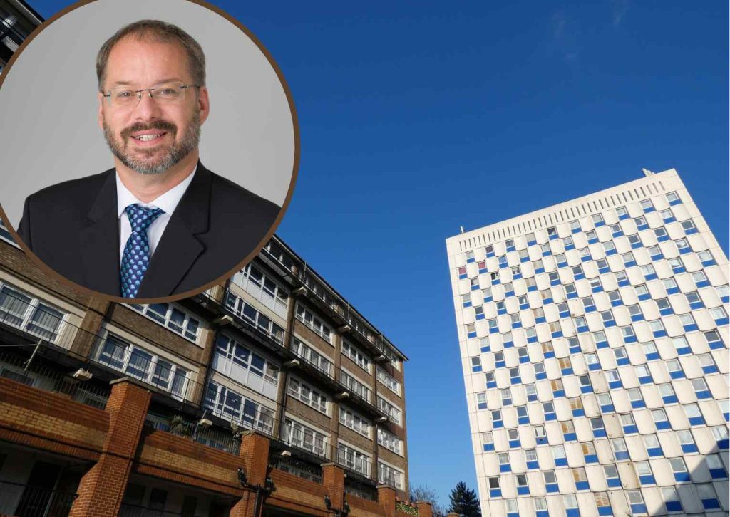 Shires Estate and (inset) Tory housing spokesperson Lee Chamberlain