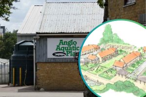 Anglo Aquatic Plant in Clay Hill and (inset) the plans for 58 homes
