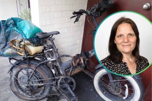 The aftermath of a recent e-bike fire in Crouch End and (inset) Anne Clarke AM