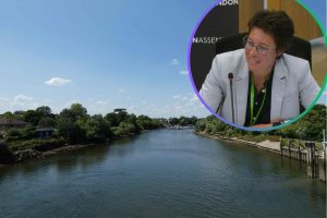 The Thames in south-west London and (inset) Cathryn Ross at the London Assembly last week (credit LDRS/Noah Vickers)