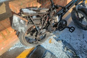 An e-bike after catching fire in South London (credit LFB)