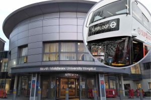 North Mid Hospital and (inset) a Superloop bus (credit TfL)