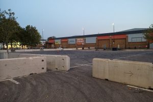Concrete barriers have been installed at Colosseum Retail Park