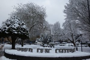Enfield Civic Centre in the snow